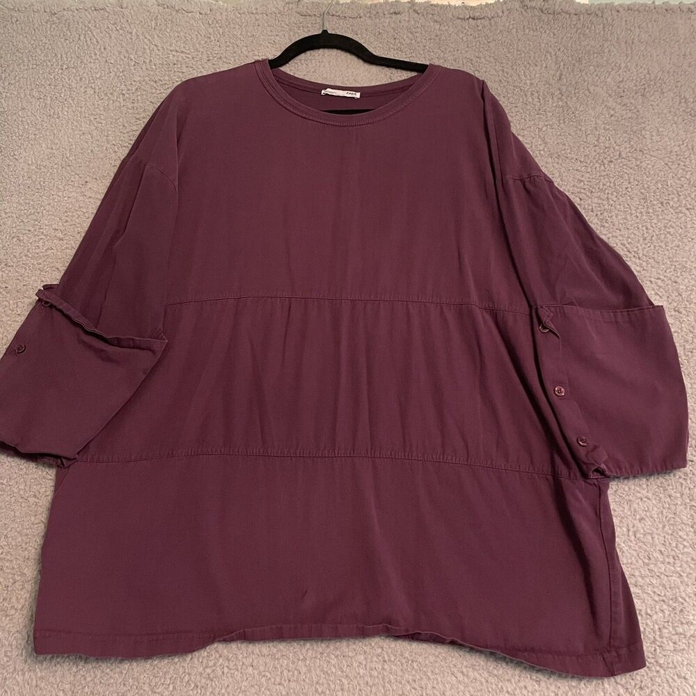 Zara WB Collection Womens XS Oversize Blouse Eggplant Deep Purple Layered Lagen